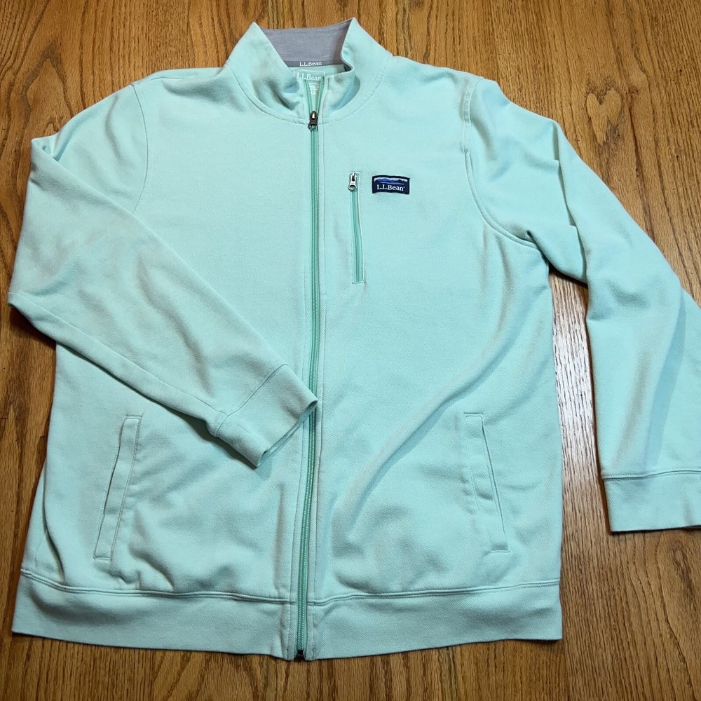 LL Bean Full‎ Zip Jacket Men's Size Large Tall Beige Chest Pocket FLAW